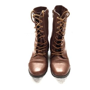 Used women's size 9, Forever brand, brown lace up/zip up, mid calf length boots.